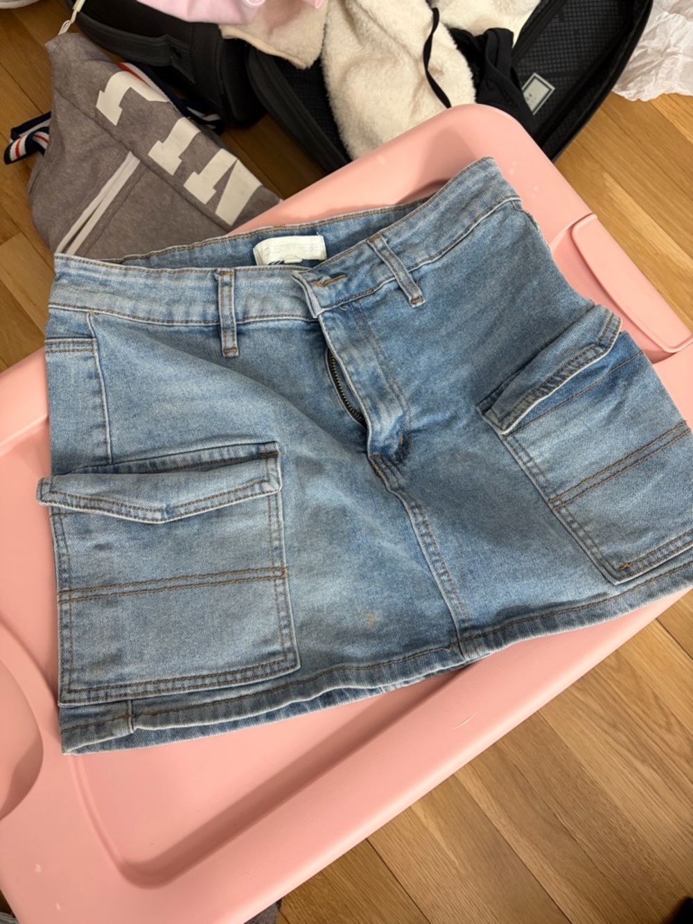 Free People Light Blue Denim Mini Skirt with Front Patch Pockets
